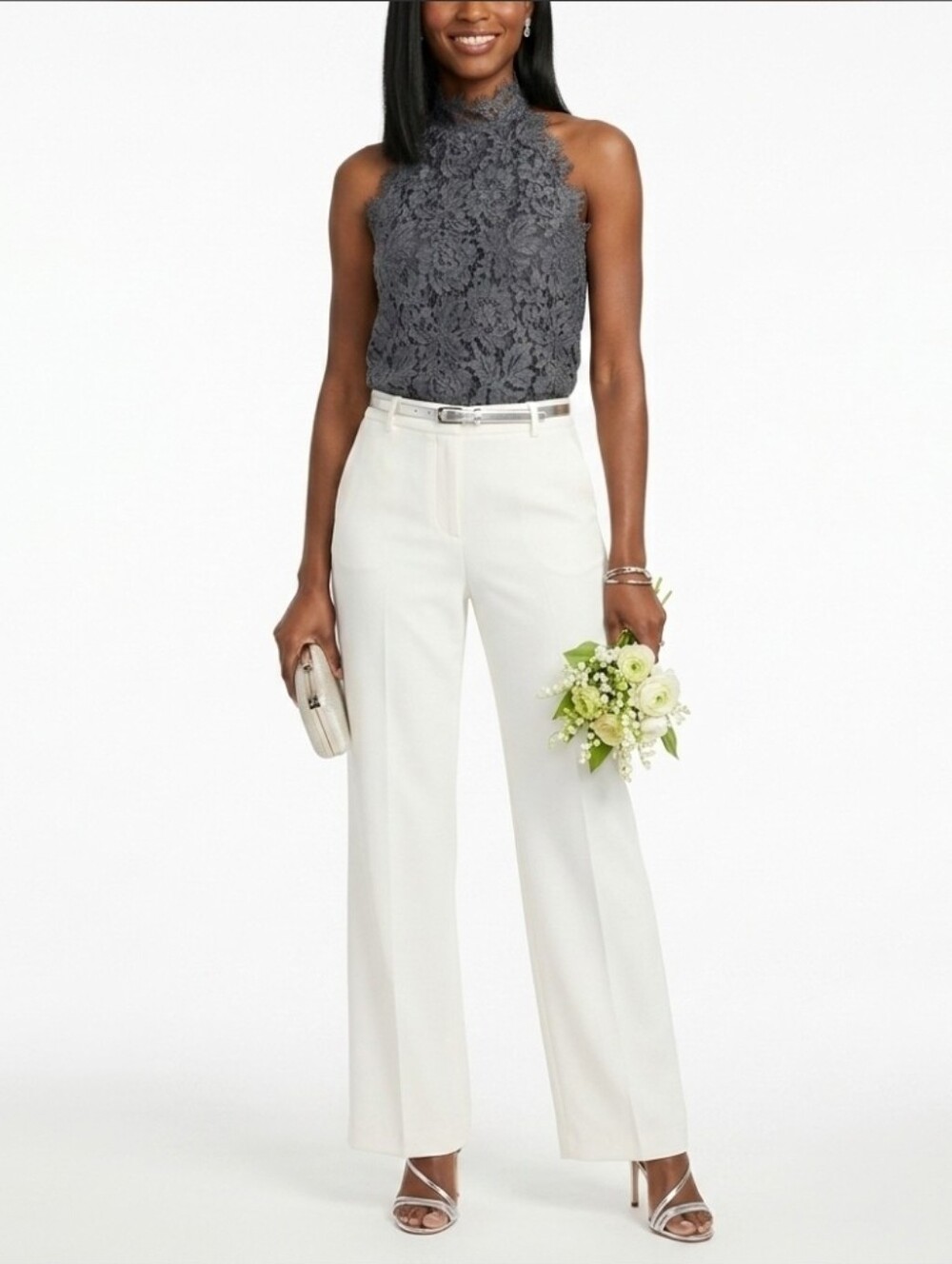 Diane von Furstenberg Gray Jemmie Lace Halter Top